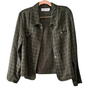 Vintage Action Wear Green Plaid Jacket Women L 12 Y2K 90s Grunge Soft Padded USA